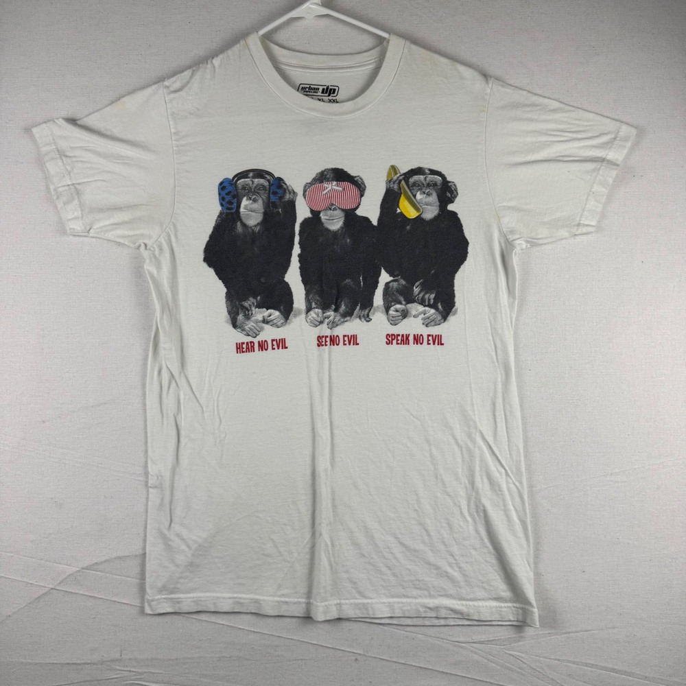 Urban Pipeline Mens Hear See Speak No Evil Monkey Graphic T-Shirt White Medium